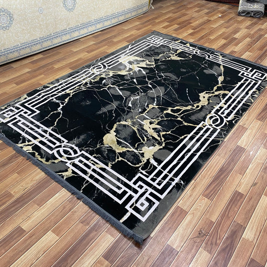 7 ft x 10 ft - Area Rug - Persian 700 Reeds - Mahromah 3 - Black and Gold - Superior Comfort Elegant and Luxury Style Accent
