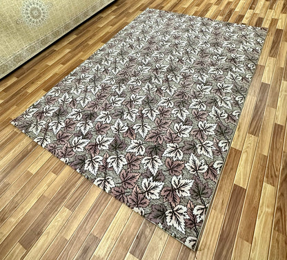 Charming 7 ft x 10 ft Persian 500 Reeds Ana Floral 3 Area Rug - Grey and Multi-Colored Leaf Design