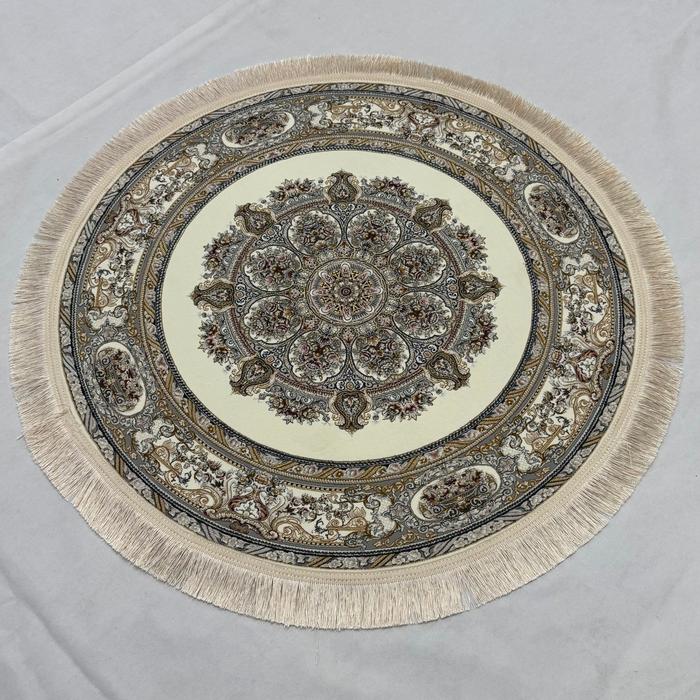 3 ft x 3 ft Persian Round Rug - Miniature by Pars Nagsh Kashan - 1500 Reeds - Elegant Ivory & Gold