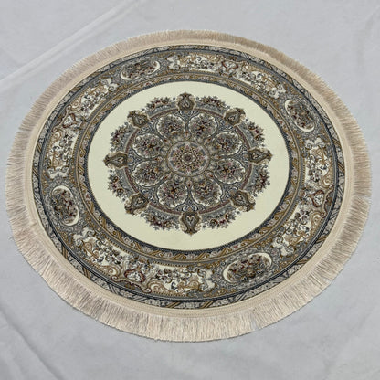 3 ft x 3 ft Persian Round Rug - Miniature by Pars Nagsh Kashan - 1500 Reeds - Elegant Ivory & Gold