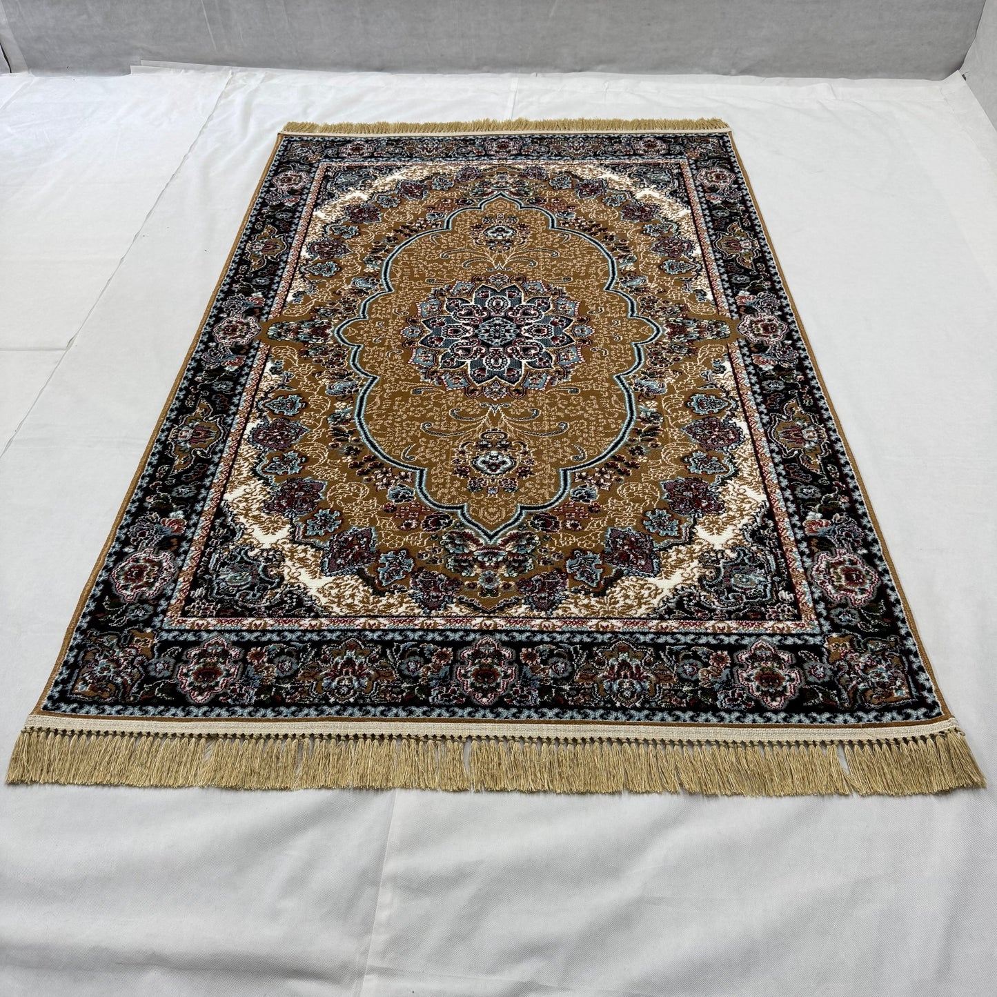 5ft x 8ft Persian Rug - Farsh e Nab | 500 Reeds | Luxurious, Machine-Made | Elegant Gold & Black Design | Durable, Easy Maintenance, Eco-Friendly | Made in Iran