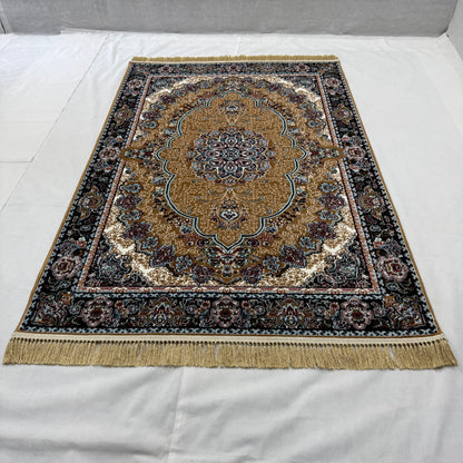 5ft x 8ft Persian Rug - Farsh e Nab | 500 Reeds | Luxurious, Machine-Made | Elegant Gold & Black Design | Durable, Easy Maintenance, Eco-Friendly | Made in Iran