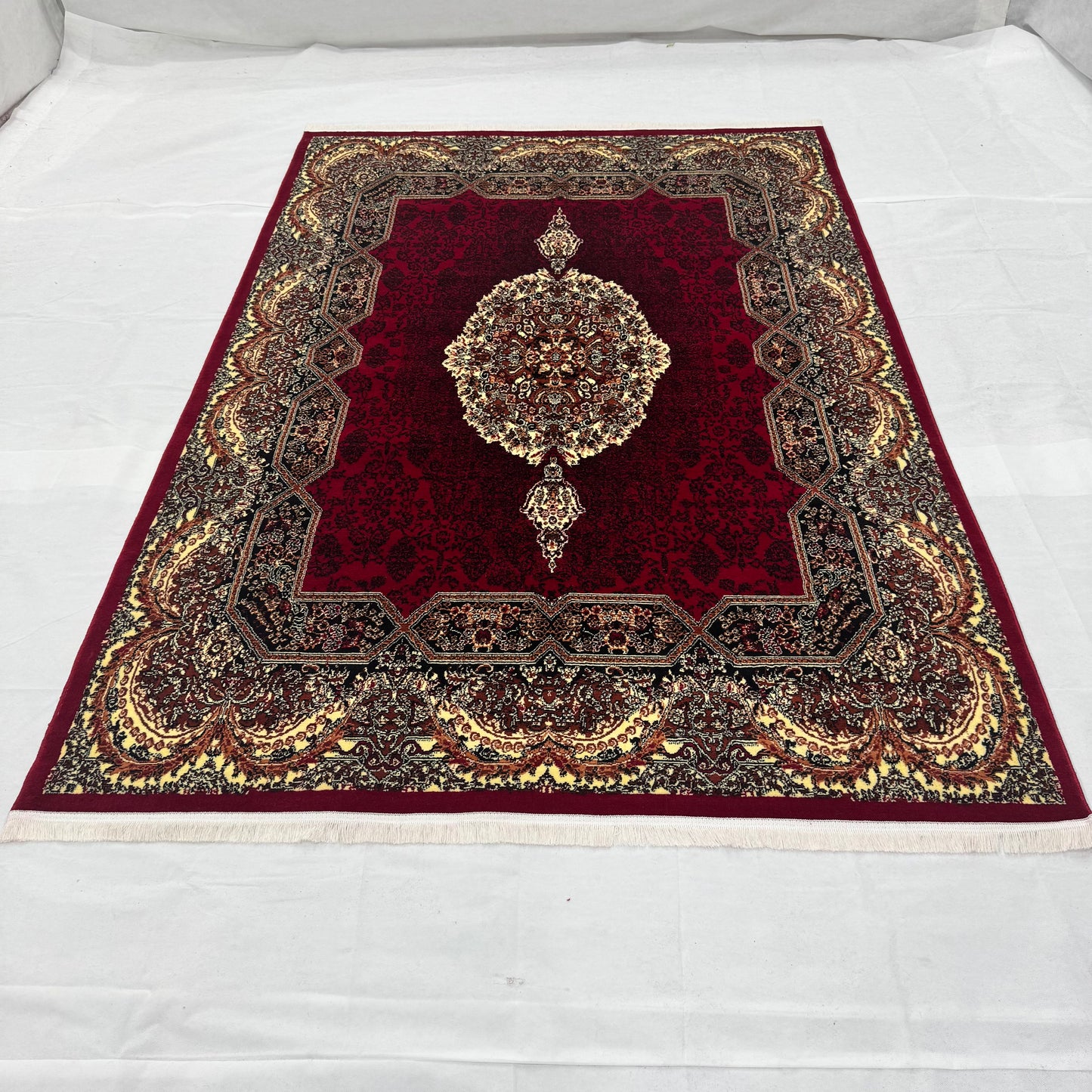 Persian Kashani Red Medallion Rug 7x10 ft – 500 Reeds Nylon Machine-Made Iranian