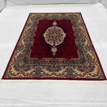Persian Kashani Red Medallion Rug 7x10 ft – 500 Reeds Nylon Machine-Made Iranian
