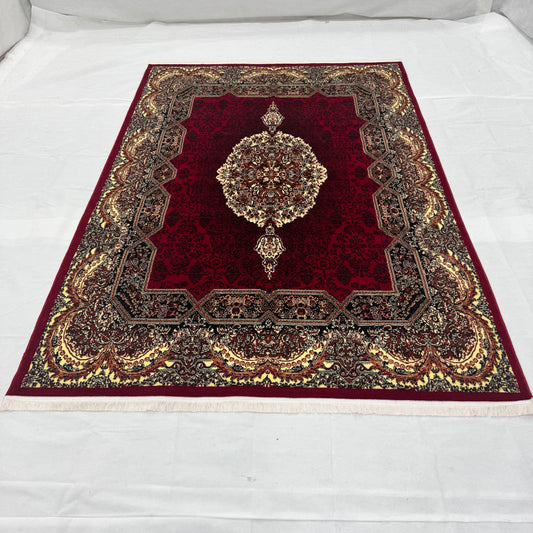Persian Kashani Red Medallion Rug 7x10 ft – 500 Reeds Nylon Machine-Made Iranian