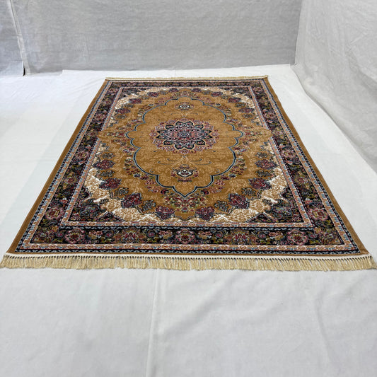 7ft x 10ft Persian Rug - Farsh e Nab, 500 Reeds, Acrylic & Polyester - Elegant Gold & Floral Design