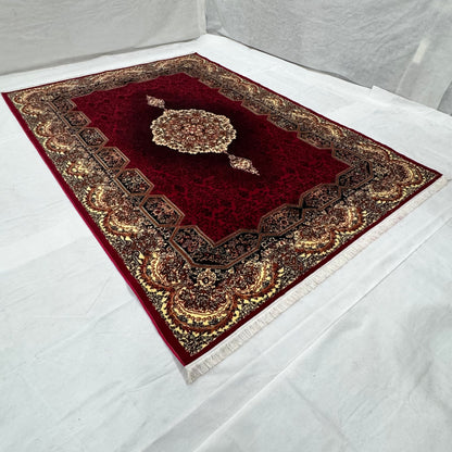 Persian Kashani Red Medallion Rug 8x11 ft – 500 Reeds Nylon Machine-Made Iran