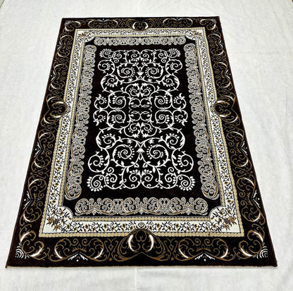 Elegant Dark Brown and White Area Rug - 5 ft x 8 ft - Persian 500 Reeds Ana Shiny Cutworks Collection