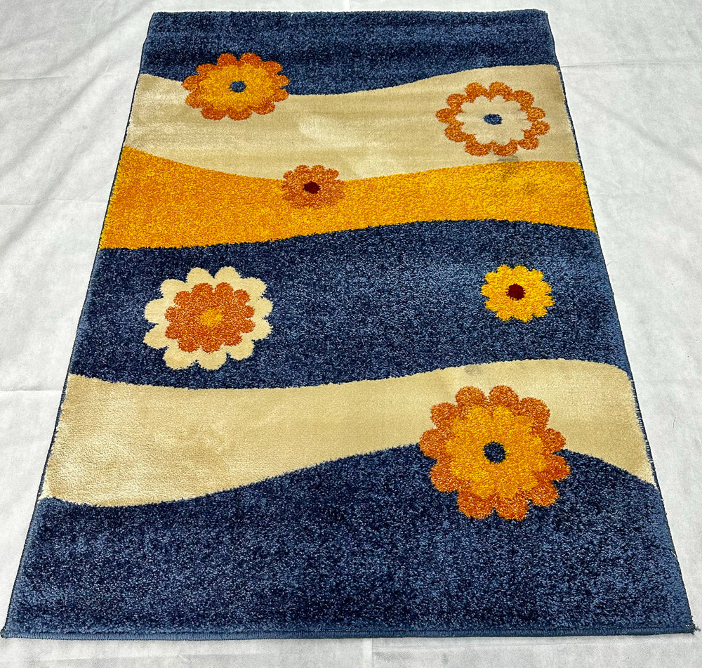 Charming Persian 320 Reeds Area Rug - 3 ft x 5 ft - Deep Blue and Beige Floral Design