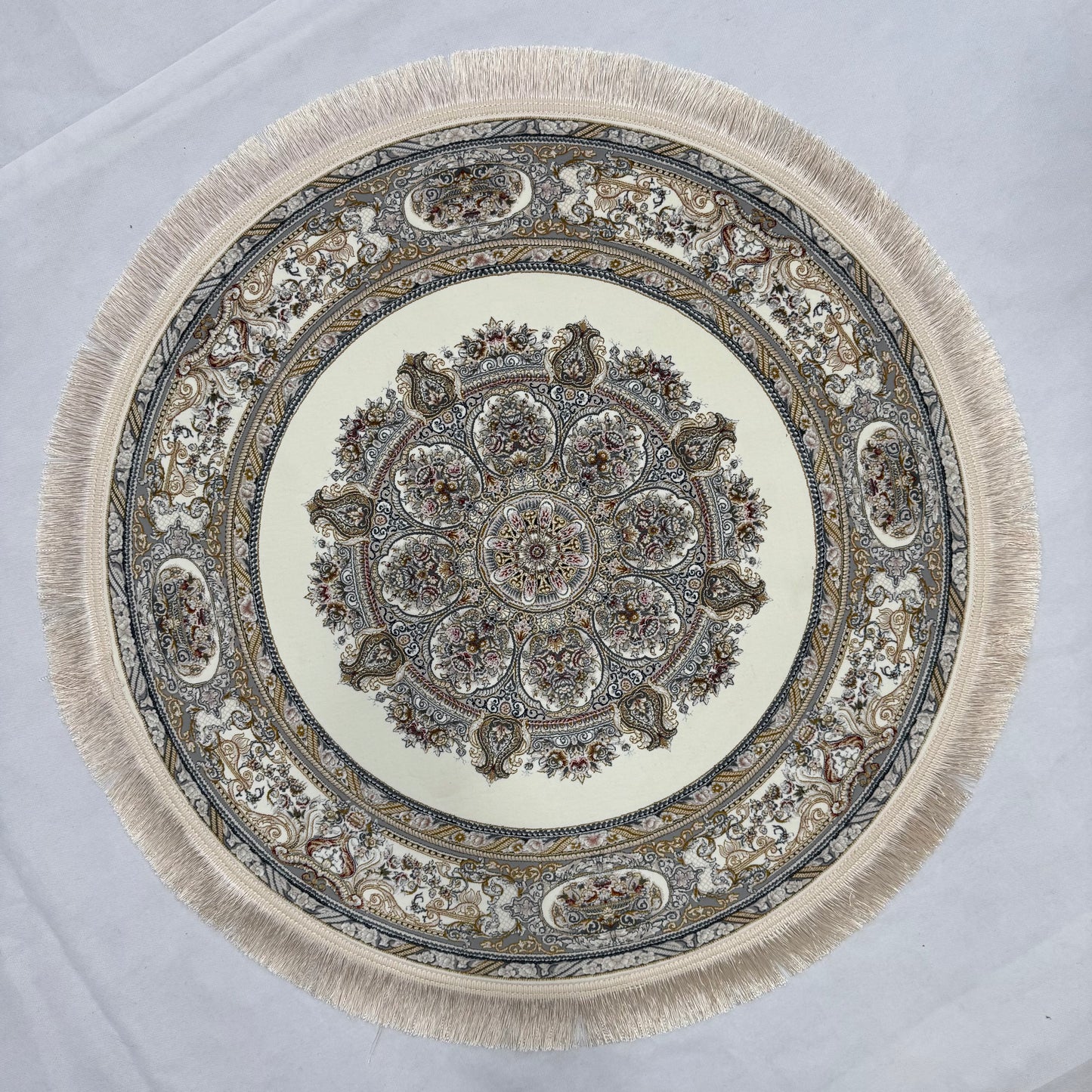3 ft x 3 ft Persian Round Rug - Miniature by Pars Nagsh Kashan - 1500 Reeds - Elegant Ivory & Gold