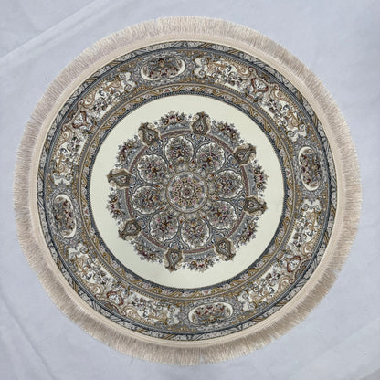3 ft x 3 ft Persian Round Rug - Miniature by Pars Nagsh Kashan - 1500 Reeds - Elegant Ivory & Gold