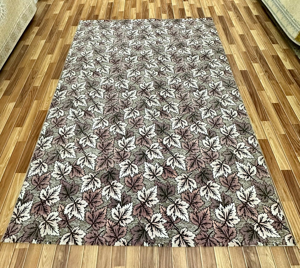 Charming 7 ft x 10 ft Persian 500 Reeds Ana Floral 3 Area Rug - Grey and Multi-Colored Leaf Design