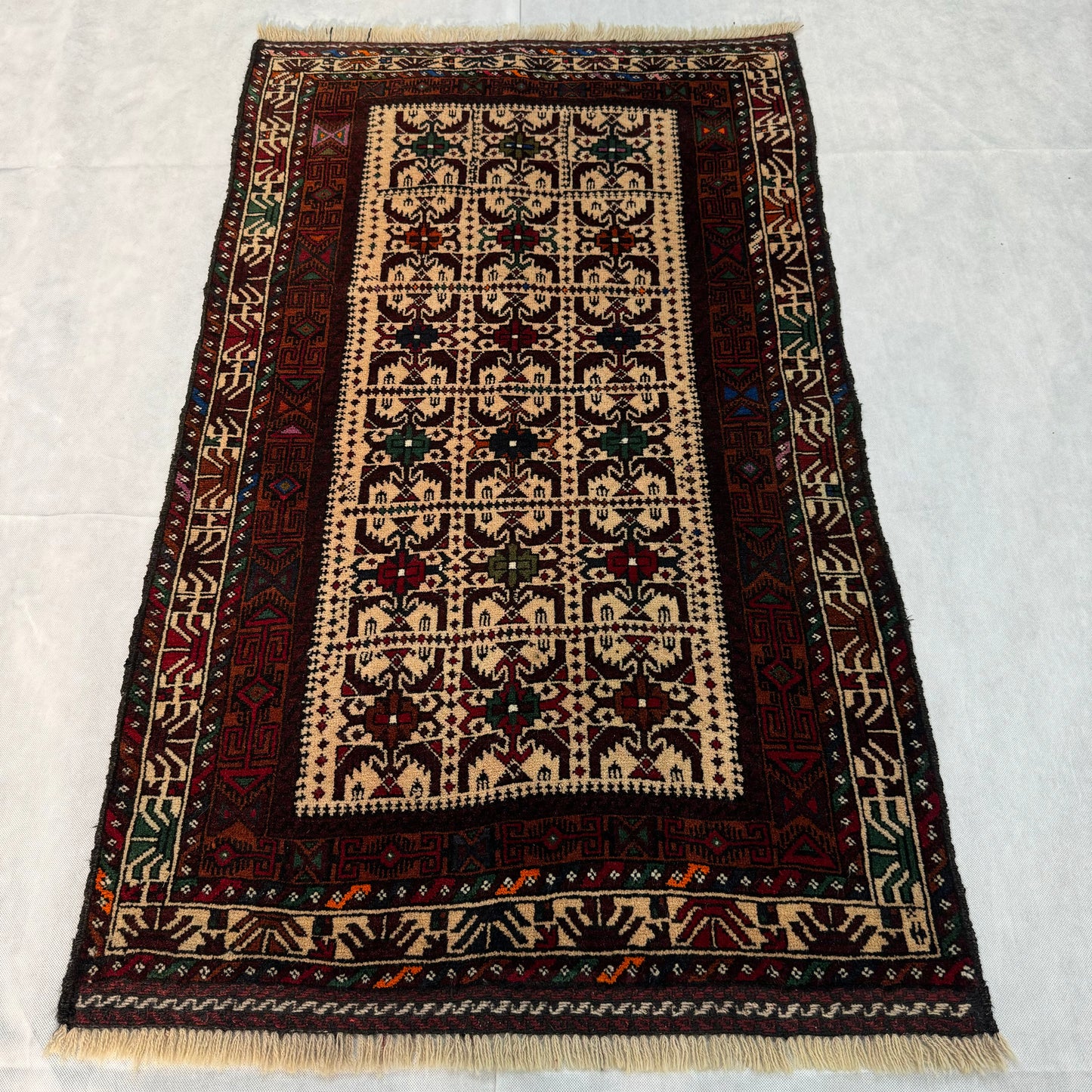 Authentic Handmade Baluchi Rug - 3' x 5' - Rich Geometric Pattern - Handwoven Wool Area Rug