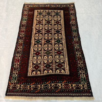 Authentic Handmade Baluchi Rug - 3' x 5' - Rich Geometric Pattern - Handwoven Wool Area Rug