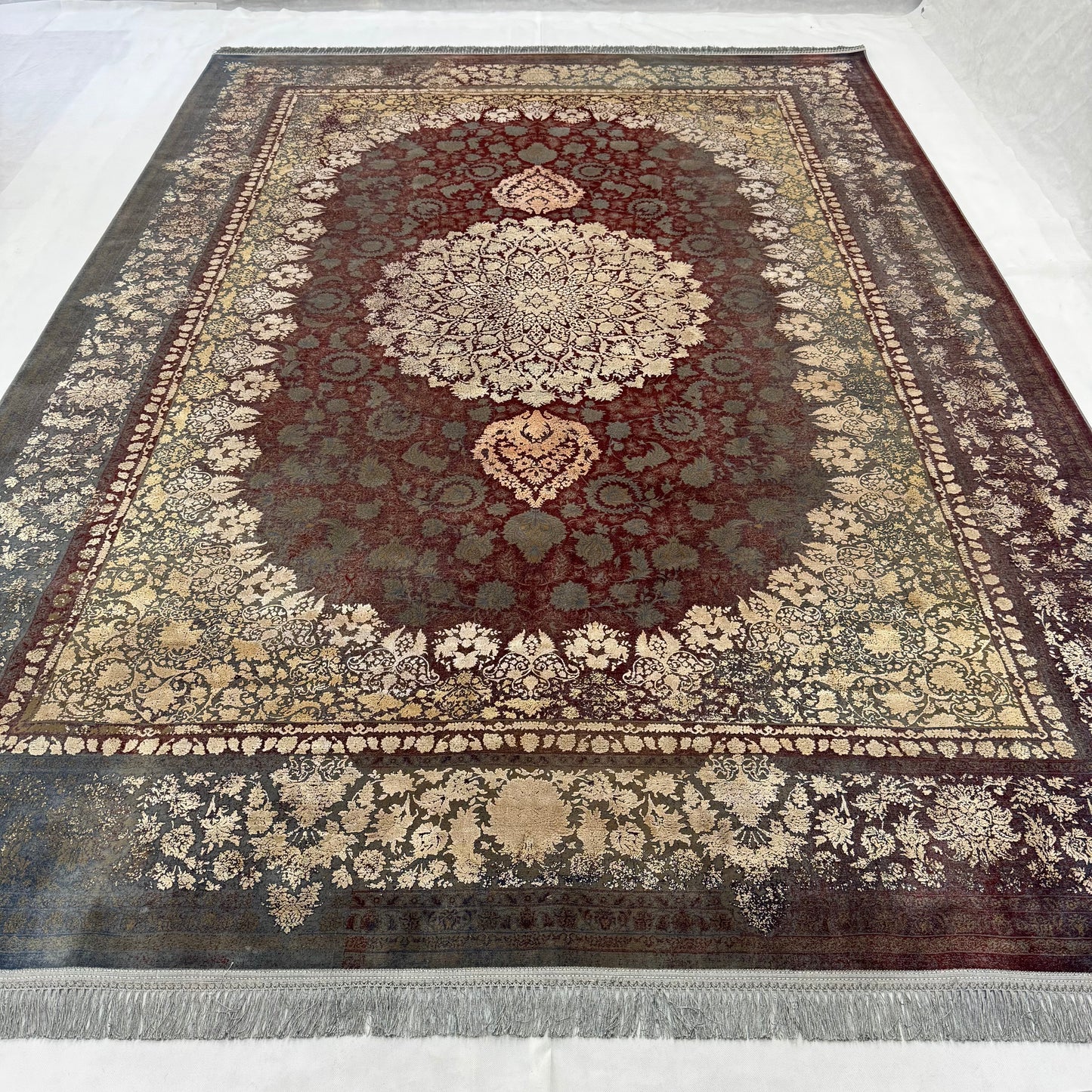 8 ft x 11 ft Persian Rug - Beheshti Tabriz 1200 Reeds Elegant Silk & Cotton Vintage Medallion