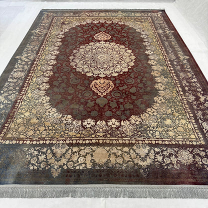 8 ft x 11 ft Persian Rug - Beheshti Tabriz 1200 Reeds Elegant Silk & Cotton Vintage Medallion