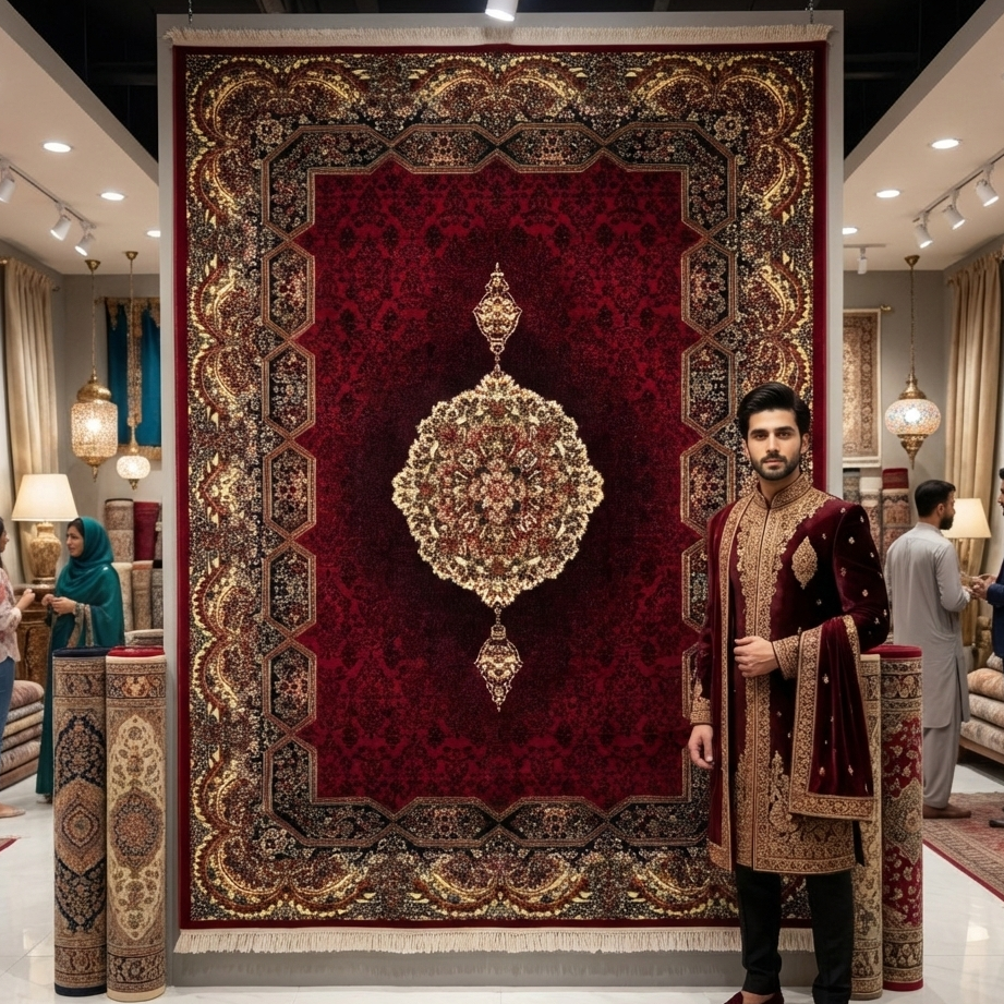 Persian Kashani Red Medallion Rug 8x11 ft – 500 Reeds Nylon Machine-Made Iran