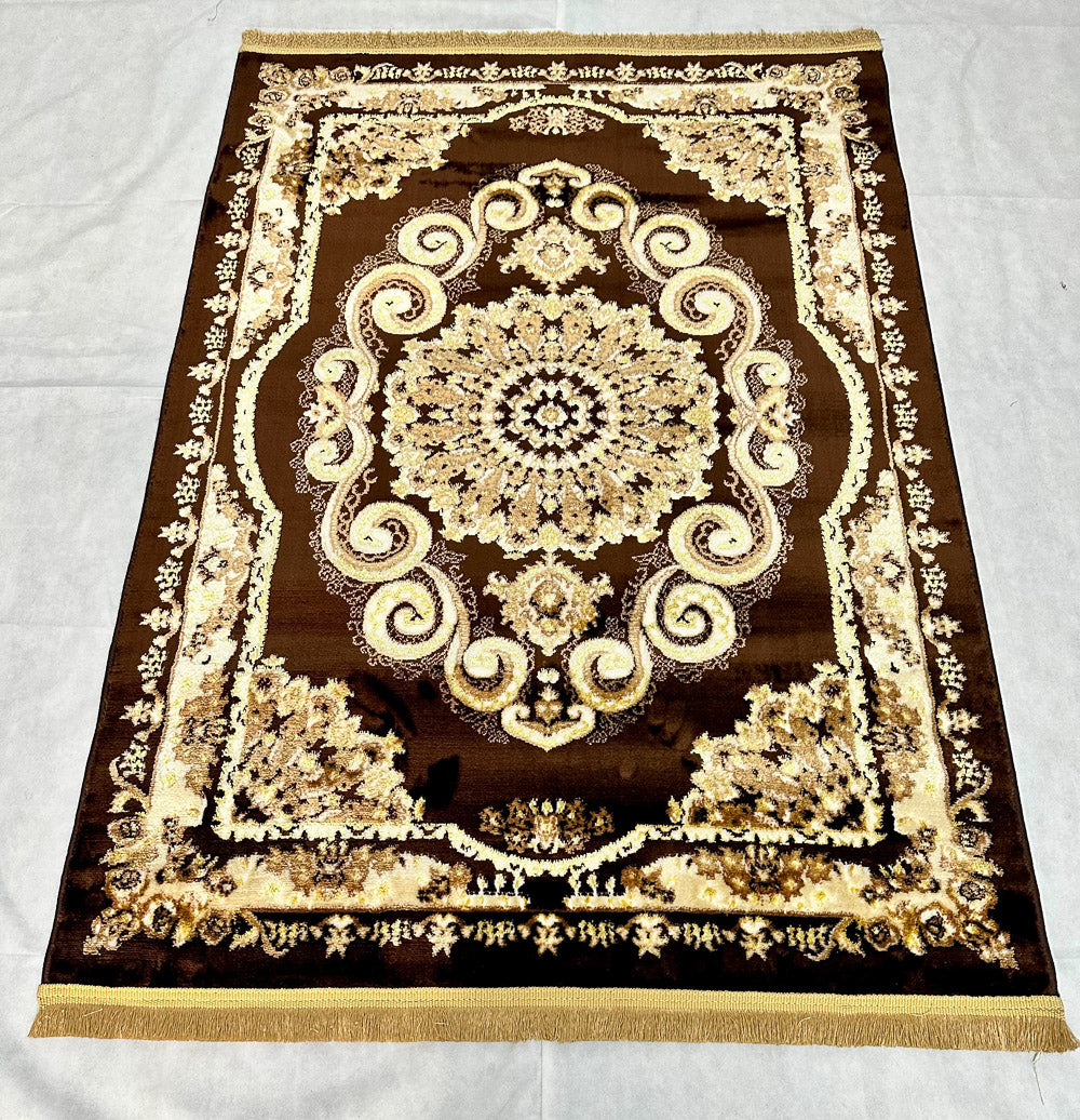 Elegant Dark Brown and Gold Turkish Napoli Area Rug - 4 ft x 6 ft - JD Collection