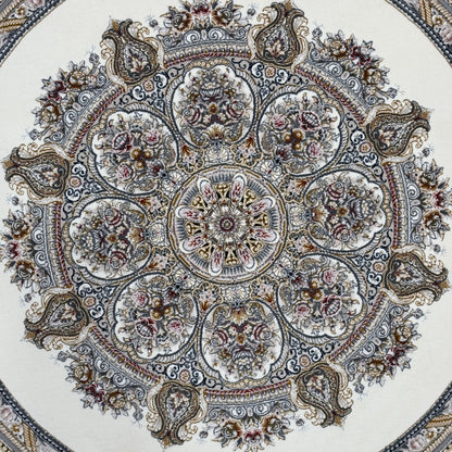 3 ft x 3 ft Persian Round Rug - Miniature by Pars Nagsh Kashan - 1500 Reeds - Elegant Ivory & Gold