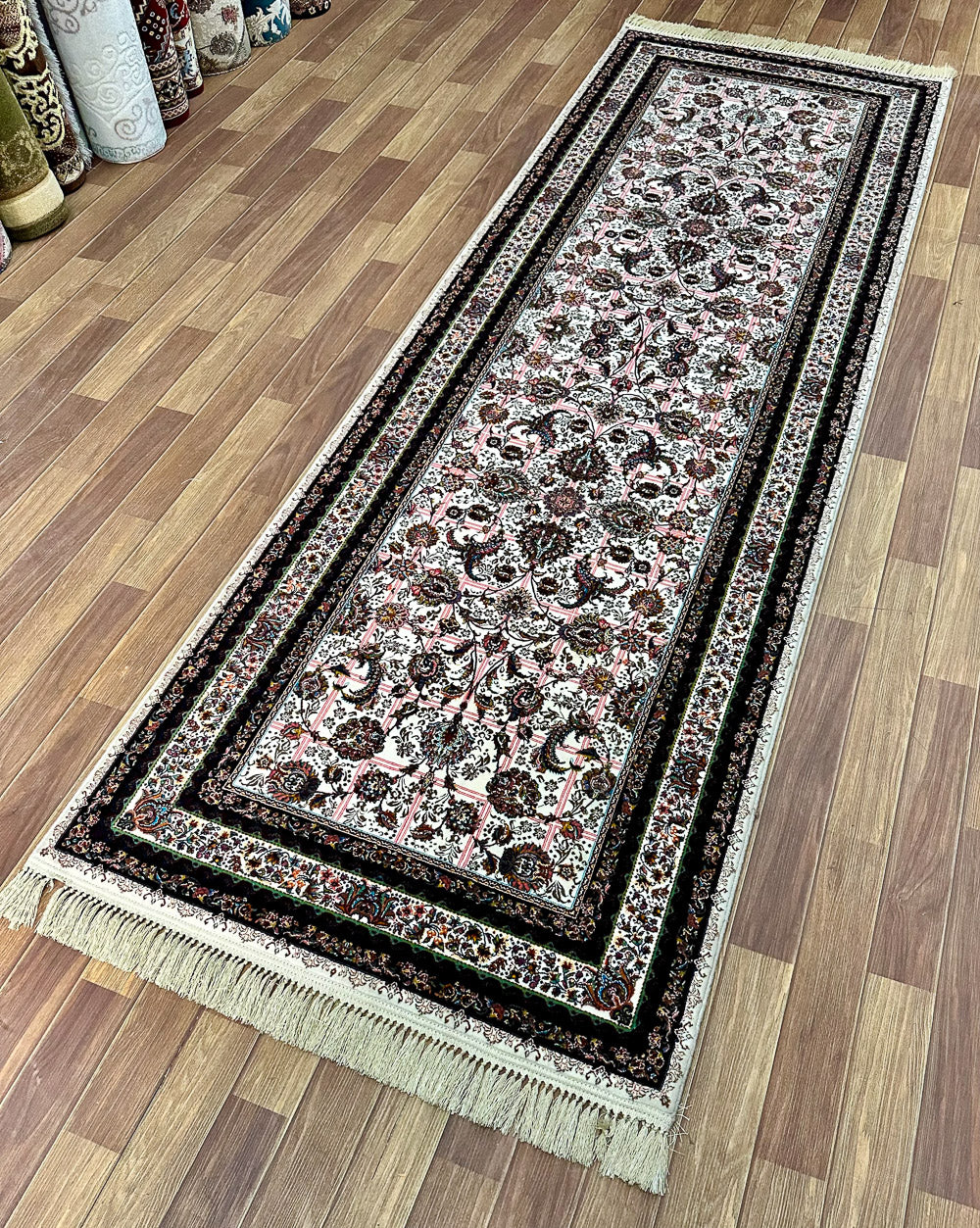 3 ft x 10 ft - Runner - Persian 1000 Reeds - Shahkar 3 - Beige and Black with Multi Colors