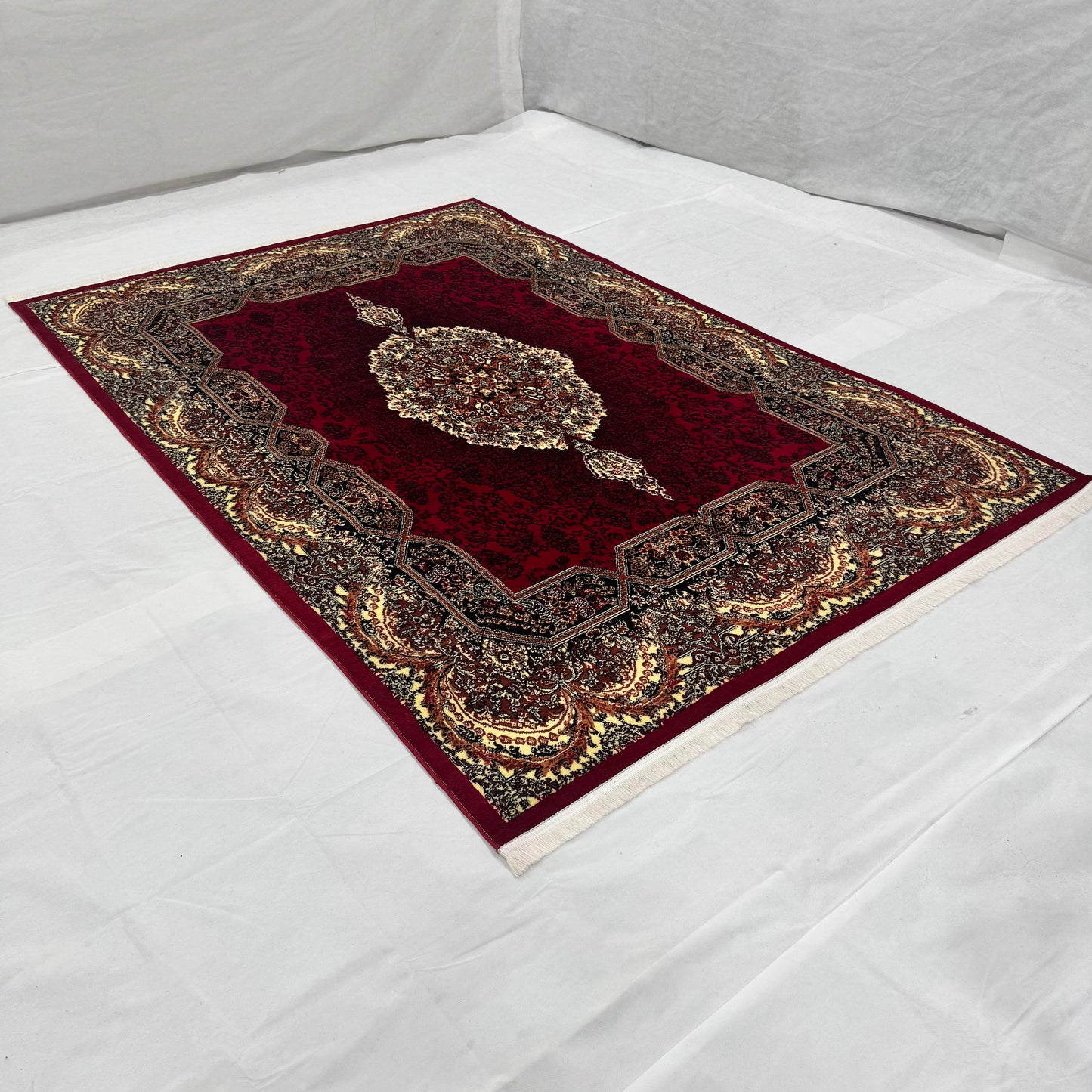 Persian Kashani Red Medallion Rug 7x10 ft – 500 Reeds Nylon Machine-Made Iranian