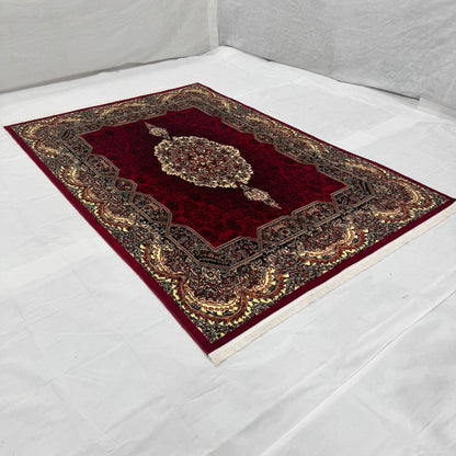 Persian Kashani Red Medallion Rug 7x10 ft – 500 Reeds Nylon Machine-Made Iranian