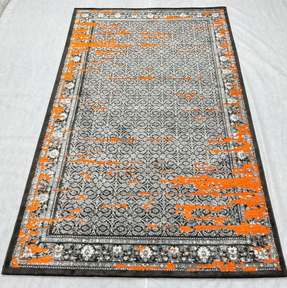 Elegant Grey and Orange Area Rug - 5 ft x 8 ft - Persian Silky Chenille Vintage Collection