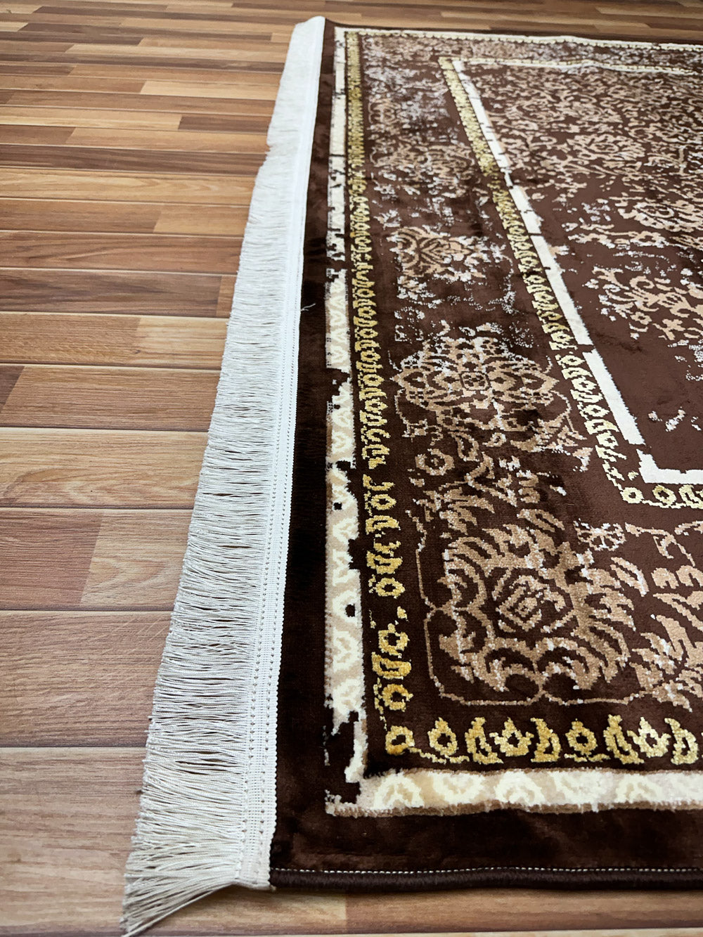 Elegant 7 ft x 10 ft Persian Silky Taymaz Area Rug - Dark Brown and White