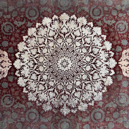 8 ft x 11 ft Persian Rug - Beheshti Tabriz 1200 Reeds Elegant Silk & Cotton Vintage Medallion
