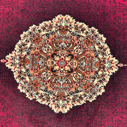 Persian Kashani Red Medallion Rug 8x11 ft – 500 Reeds Nylon Machine-Made Iran