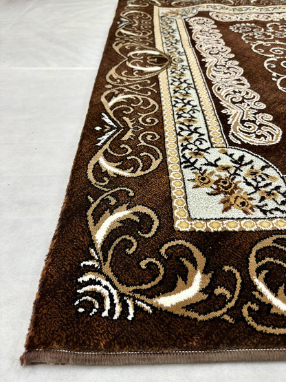 Elegant Dark Brown and White Area Rug - 5 ft x 8 ft - Persian 500 Reeds Ana Shiny Cutworks Collection