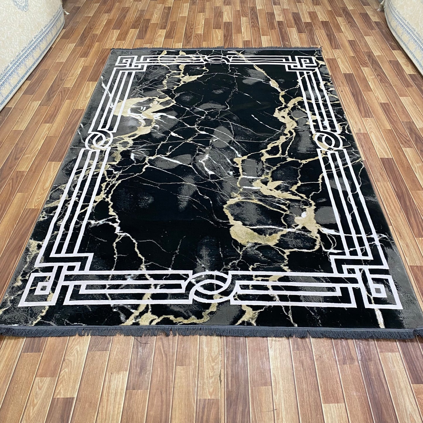 Luxurious 7 ft x 10 ft Persian Area Rug - Mahromah 3 - Black and Gold - Superior Comfort & Elegant Luxury Accent