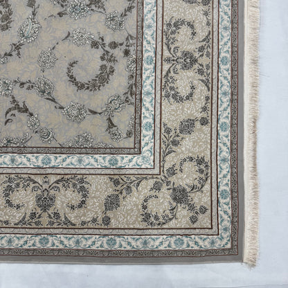 Premium Persian Silk Rug 8 ft x 11 ft | Beheshti Tabriz 1200 Reeds | Soft Gray Elegance