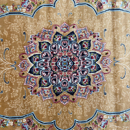 7ft x 10ft Persian Rug - Farsh e Nab, 500 Reeds, Acrylic & Polyester - Elegant Gold & Floral Design