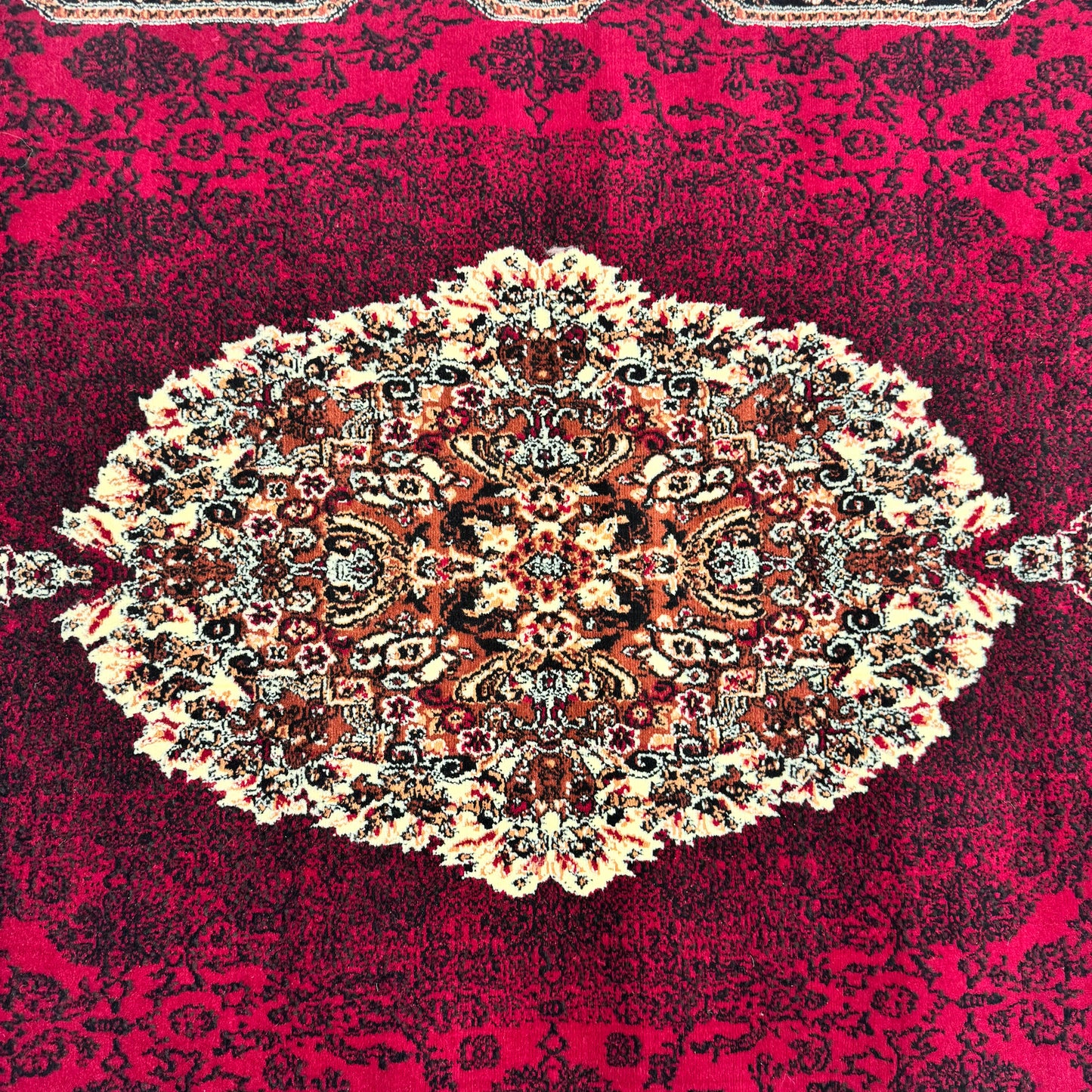 Persian Kashani Red Medallion Rug 7x10 ft – 500 Reeds Nylon Machine-Made Iranian