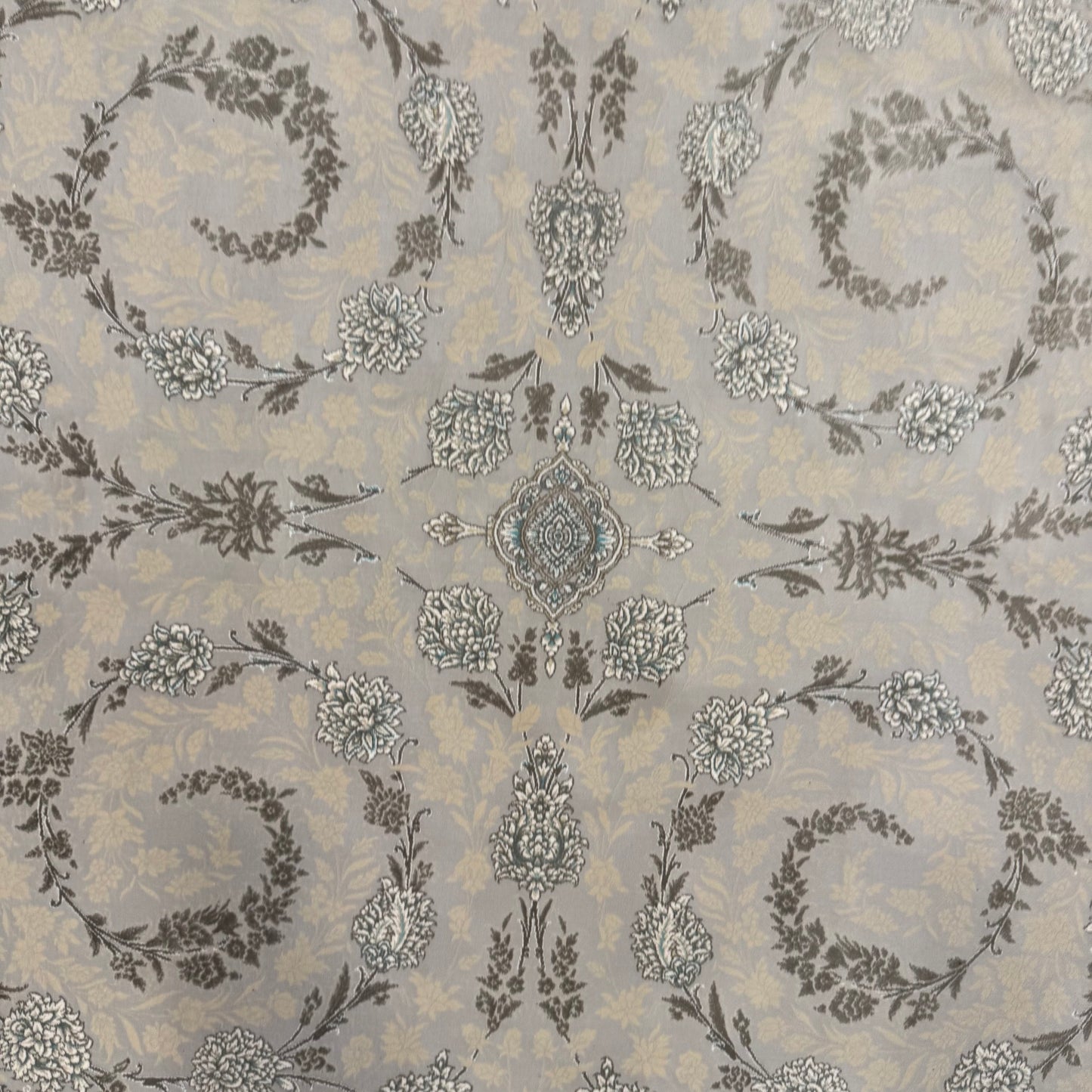 Premium Persian Silk Rug 8 ft x 11 ft | Beheshti Tabriz 1200 Reeds | Soft Gray Elegance