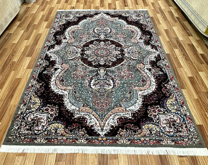 Luxurious 7 ft x 10 ft Persian 500 Reeds Nastaran Gol Bidgol 3 Area Rug - Grey and Multi Colors