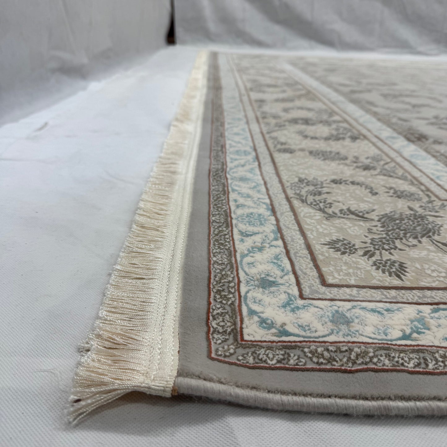 Premium Persian Silk Rug 8 ft x 11 ft | Beheshti Tabriz 1200 Reeds | Soft Gray Elegance