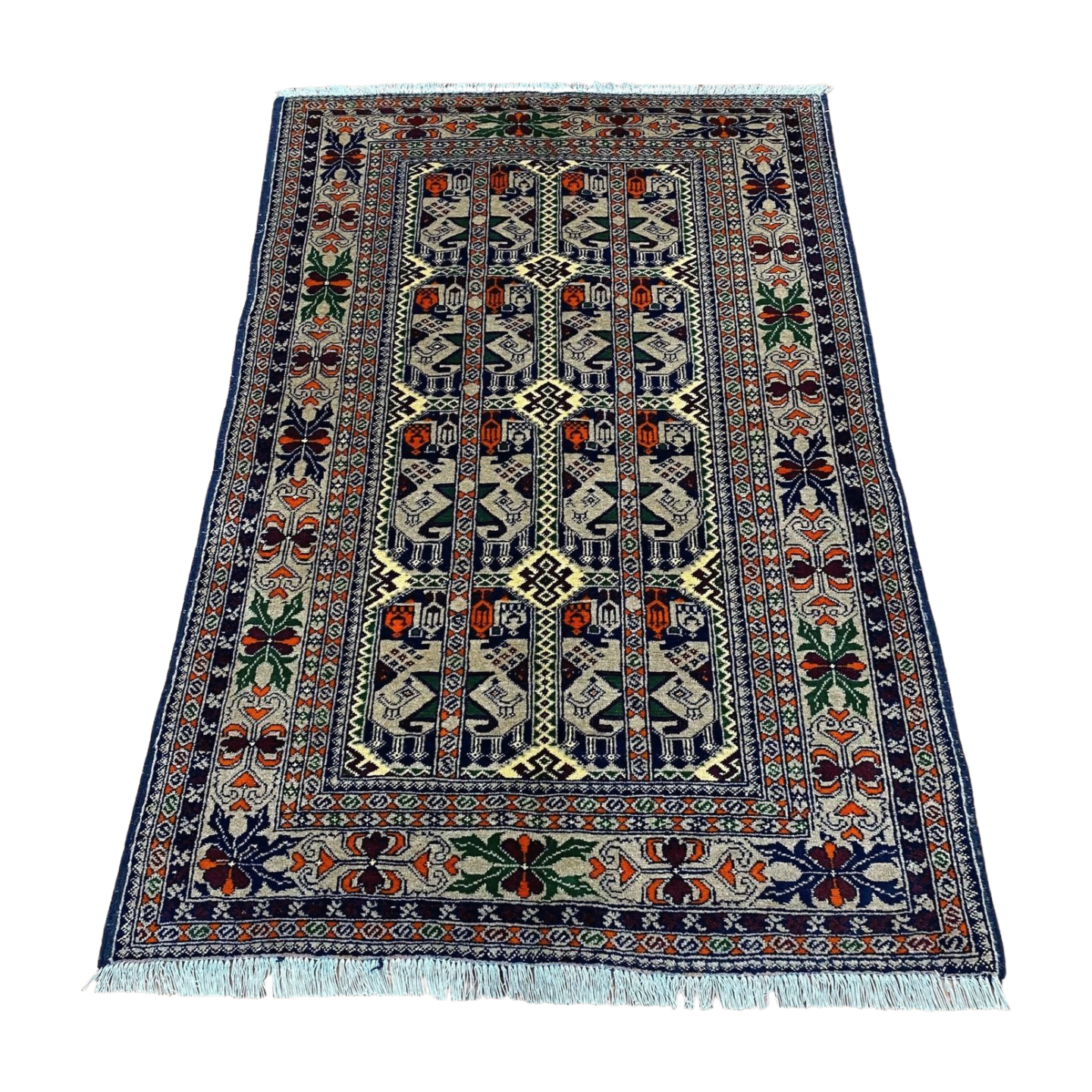 Mazar Sharif 1 - 3 ft x 5 ft Handmade Wool Carpet - Light Grey with Vibrant Patterns - Immerse Your Space in Luxury