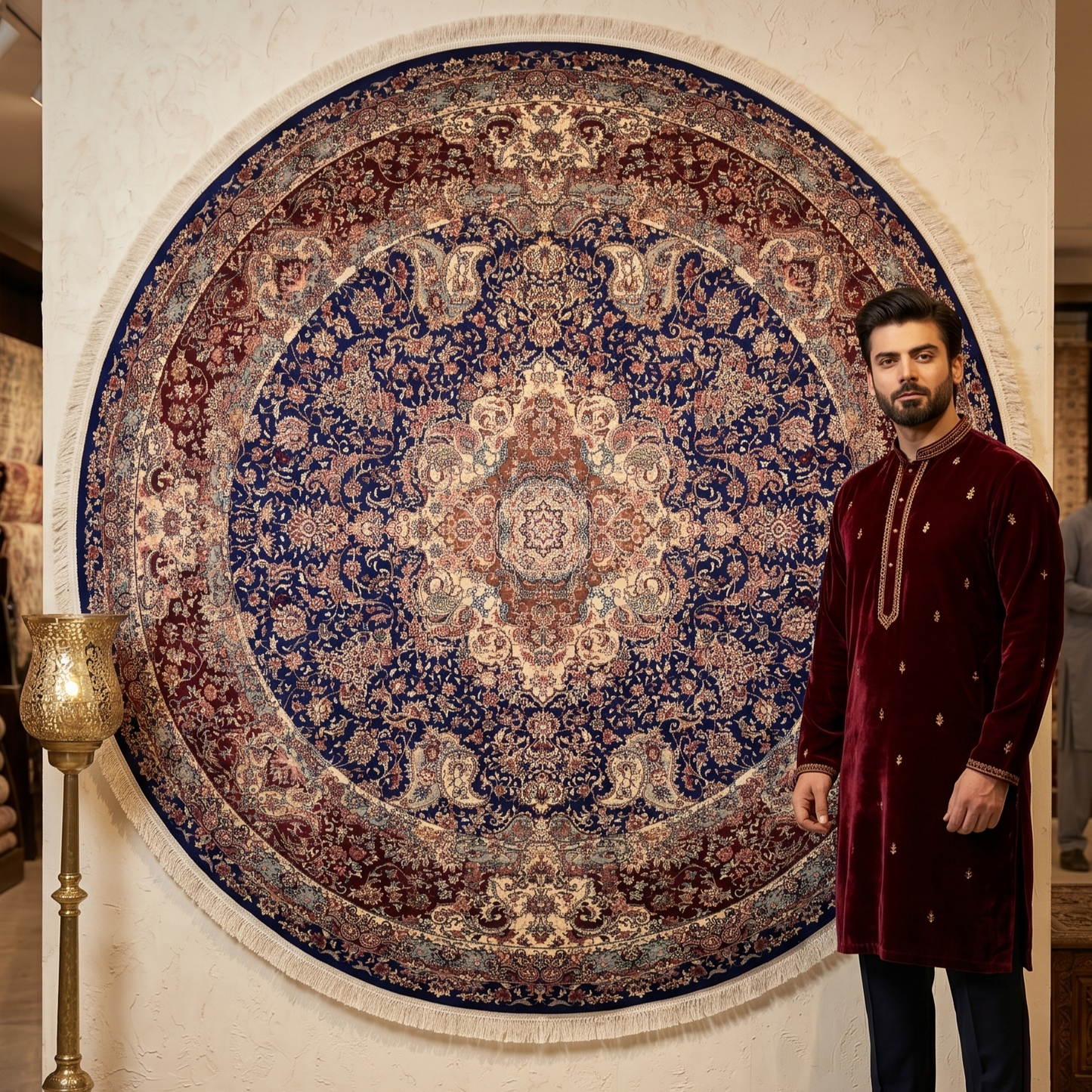 Persian Silk Round Rug 6.5 ft x 6.5 ft | Isfahan Medallion 1600 Reed