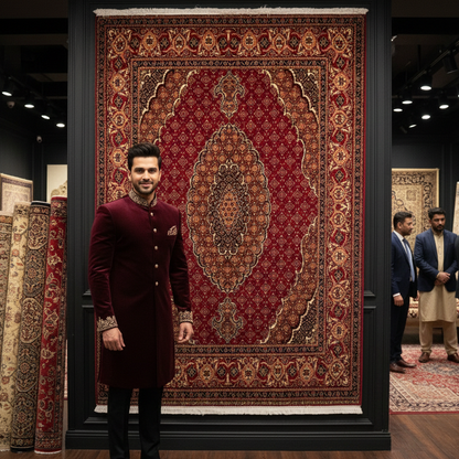 Persian Kashani Red Classic Medallion Rug 7x10 ft – 500 Reeds Nylon Machine-Made Iran