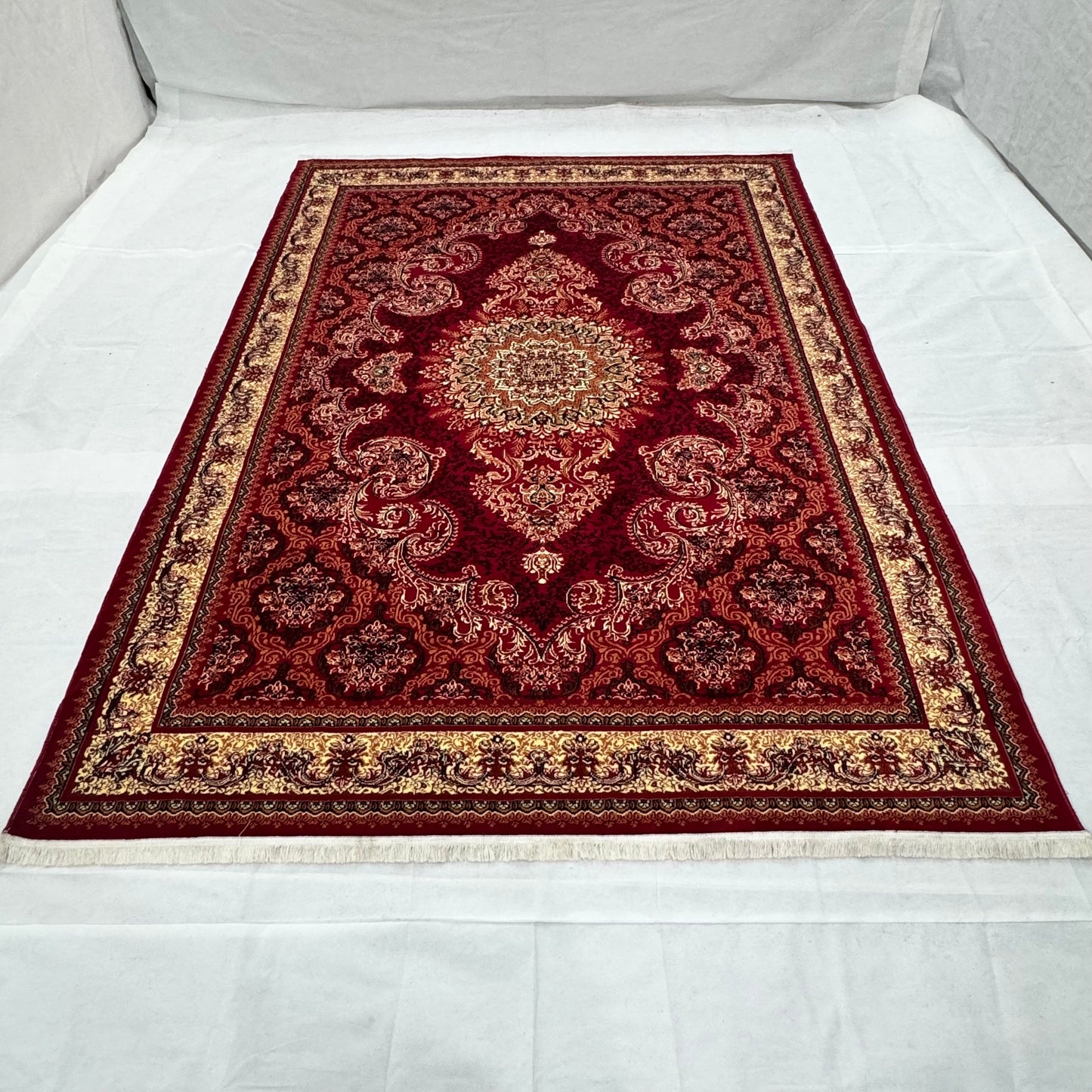Persian Kashani Red Floral Medallion Rug 8x11 ft – 500 Reeds Nylon Machine-Made Iran