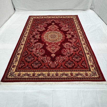 Persian Kashani Red Floral Medallion Rug 8x11 ft – 500 Reeds Nylon Machine-Made Iran