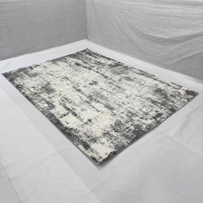 7ft x 9ft Modern Shaggy Persian Rug - Koshani Puffy, Abstract Grey and White Design