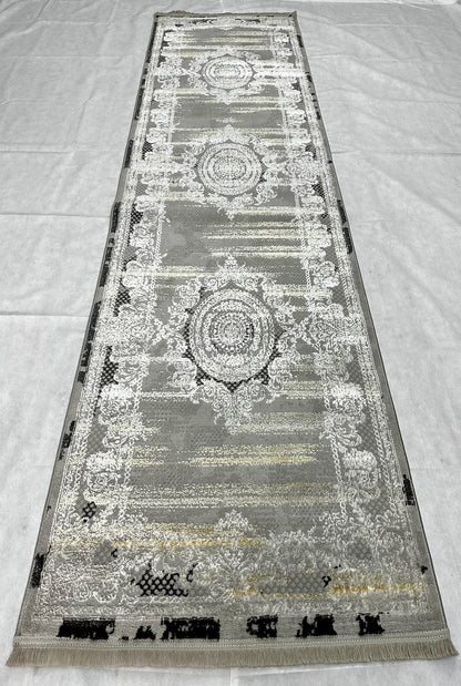 Elegant 2.5 ft x 10 ft Persian Silky Runner - Silky III 4 - Grey