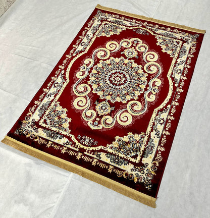 Luxurious Red Wine and Gold Turkish Napoli Area Rug - 4 ft x 6 ft - JD Collection