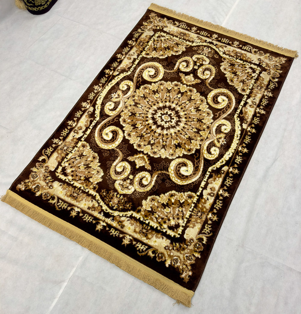 Luxurious Turkish Napoli Area Rug - 3 ft x 5 ft - Dark Brown and Beige Medallion Design