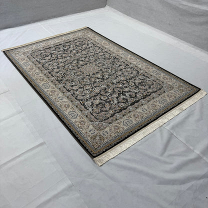 5ft x 8ft Persian Rug - Miniature - 1500 Reeds - Premium Silk - Luxurious Black & Ivory Design | Machine-Made Excellence