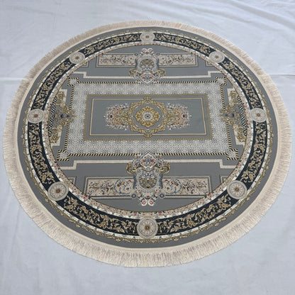 5 ft x 5 ft Persian Round Rug – Miniature by Pars Nagsh Kashan – 1500 Reeds – Elegant Grey and Gold Design