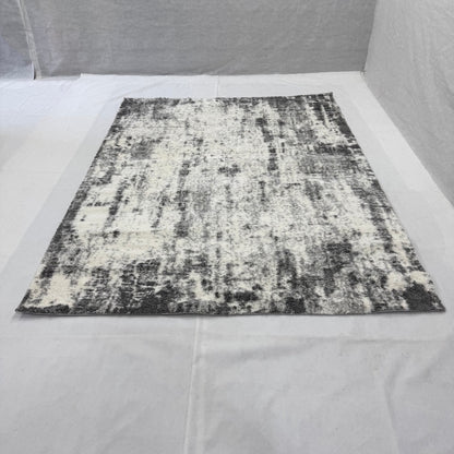 7ft x 9ft Modern Shaggy Persian Rug - Koshani Puffy, Abstract Grey and White Design